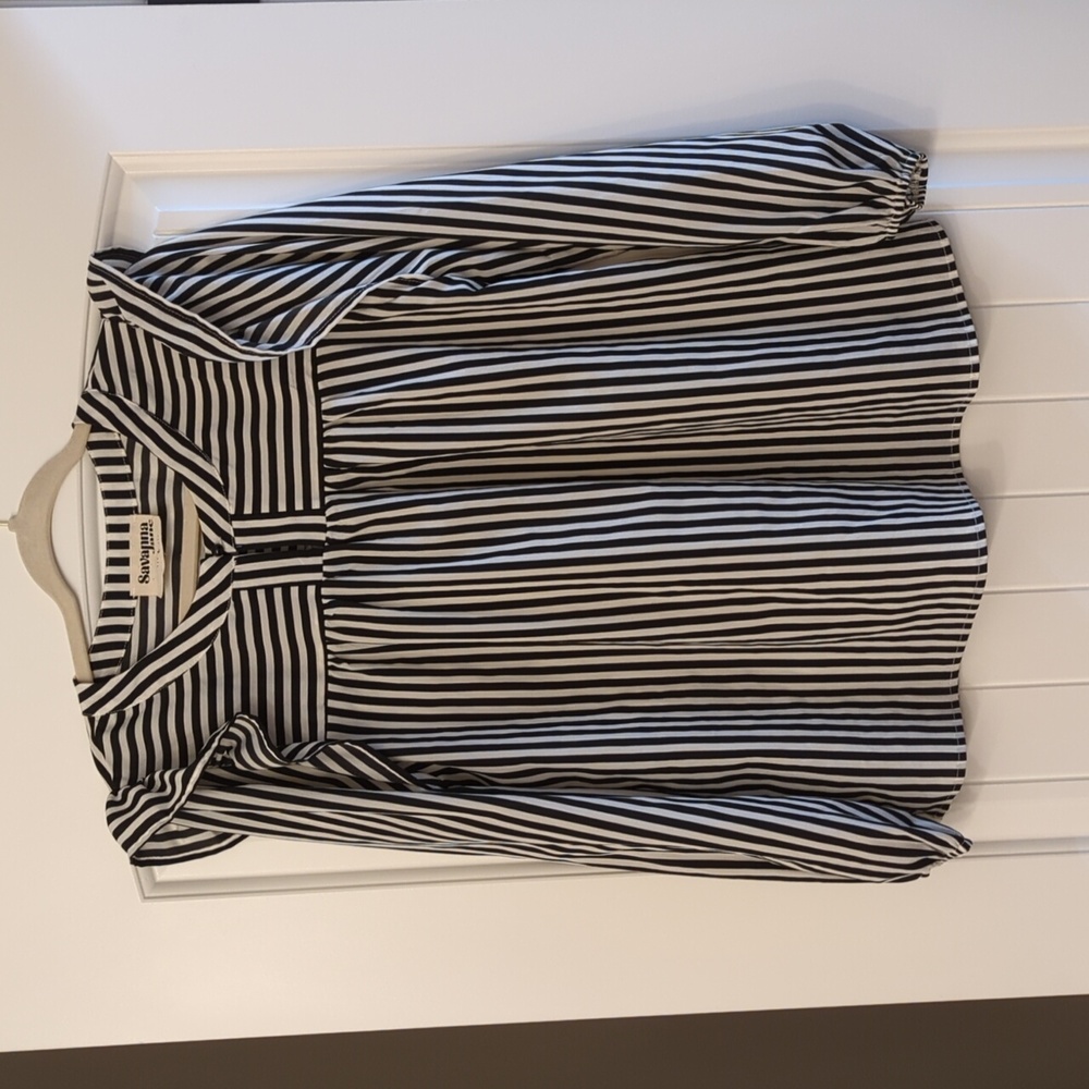 Savanna Jane Black and White Striped Long Sleeve Ruffle Blouse
